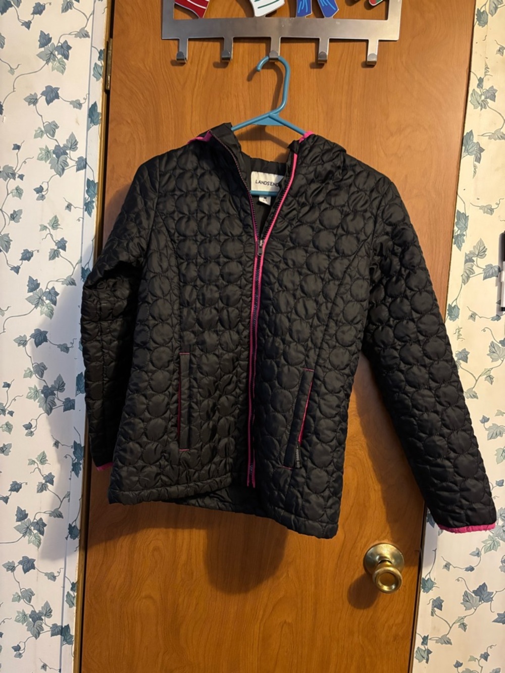 Lands' End Black Quilted Jacket with Pink Trim (youth)
